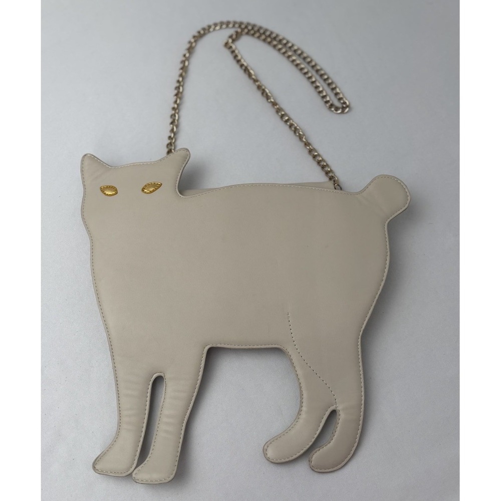White Cat Shaped Shoulder Purse Gold removable Chain Snap Closure Kidcore Y2K - Picture 2 of 12